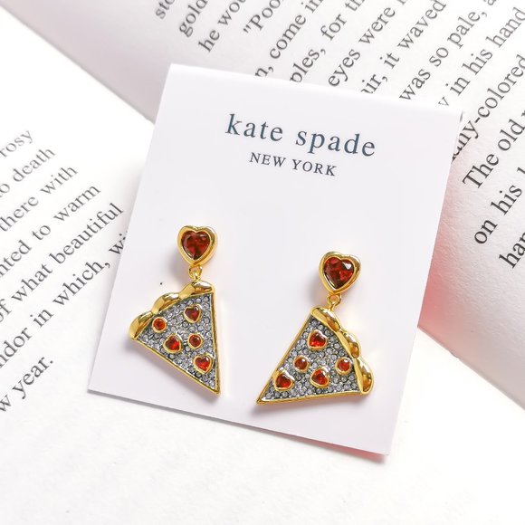 NEW KATE SPADE Pizza My Heart Gold Multicolor Drop Earrings